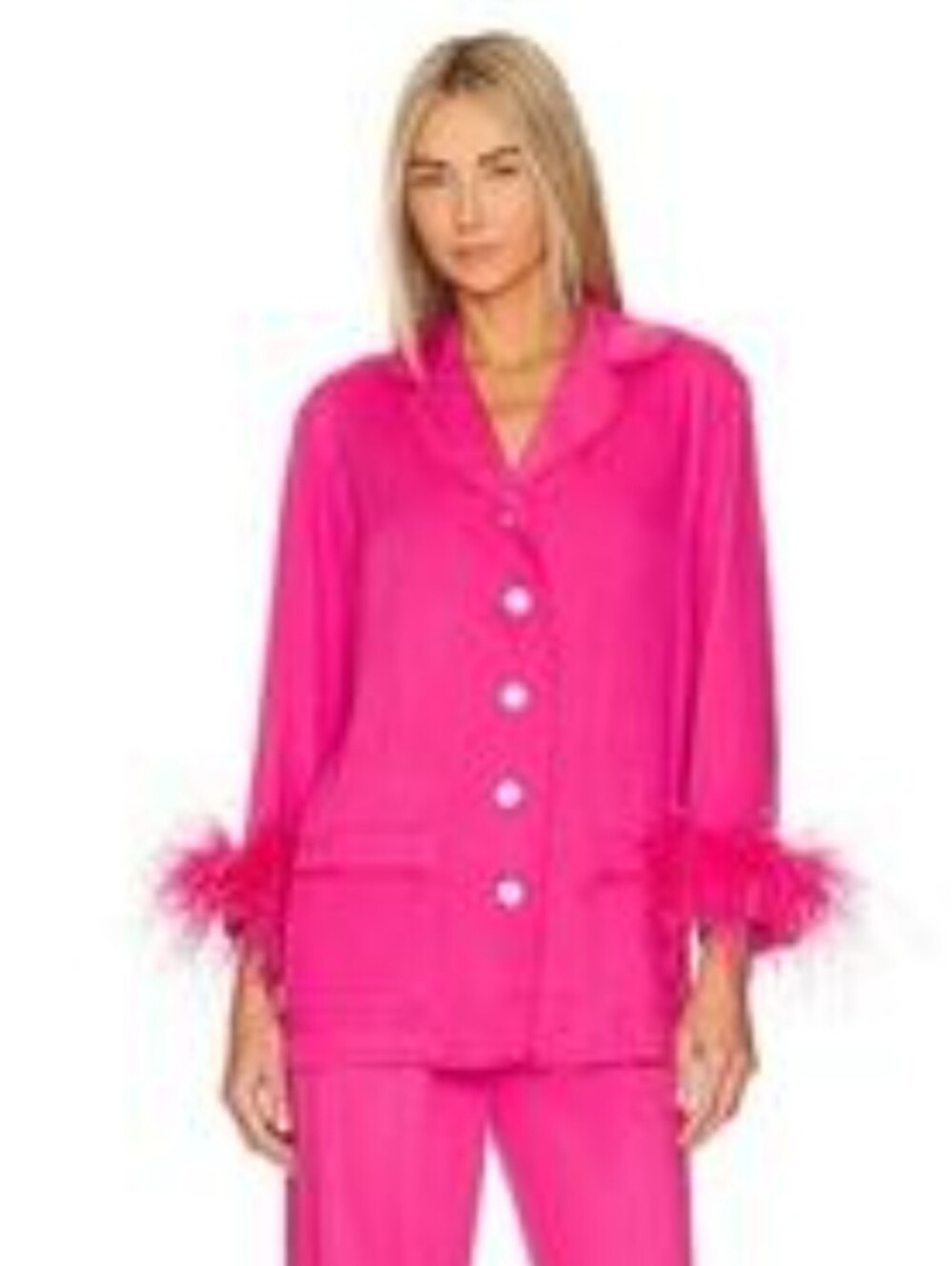 Sleeper Pajama Shirt‎ Hot Pink Feather Cuff Button Front